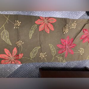 Crate & Barrel Kayla embroidered table runner gold green orange red flower 14x60